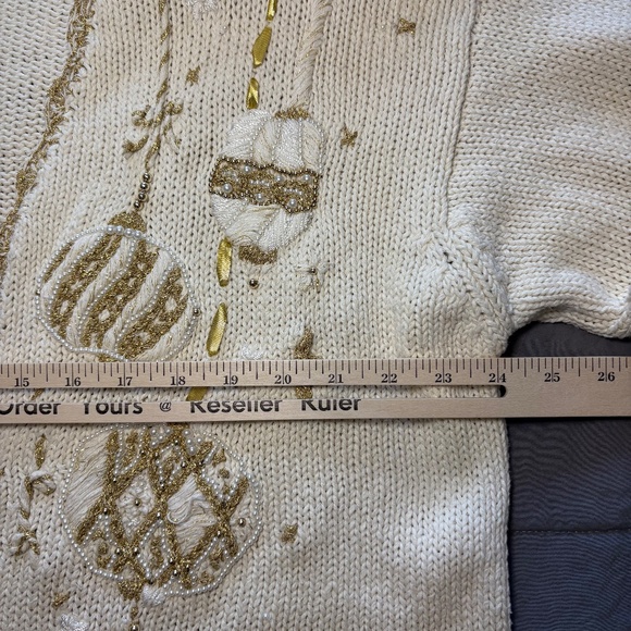 Vintage Jacqueline Christmas Cardigan Sweater Cream Gold Size Large - Picture 3 of 11